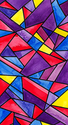 JPG 모양 디자인 예술 선 컬러 패턴 일러스트 수채화 사각형 표현 삼각형 배열 그림 작품 기하학 스테인드글라스 대칭 색채 조합 창작 국내일러스트 AI일러스트 AI콘텐츠 도형 무늬 유리 미술 파일형식