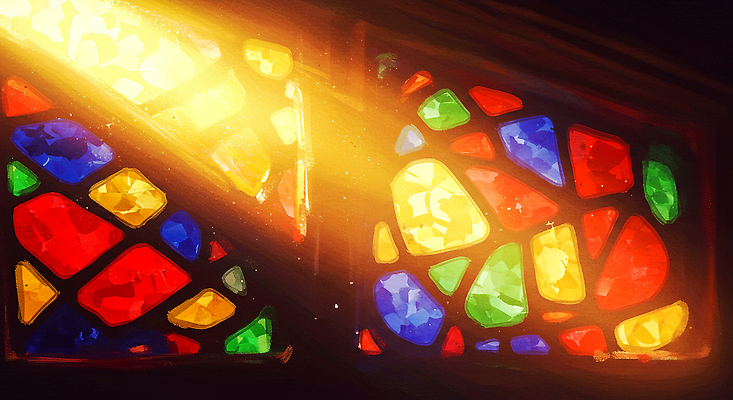 JPG 디자인 예술 컬러 조각 일러스트 창문 유리 조명 형상 풍경 내부 빛 햇빛 공간 관찰 장면 스테인드글라스 순간 국내일러스트 AI일러스트 AI콘텐츠 모션 재질 태양 파일형식