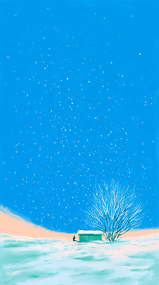 JPG 나무 겨울 일러스트 자연 하늘 산 주택 한명 풍경 파란색 설원 고요 흰색 농촌 도시 눈송이 고독 차가움 풍경화 국내일러스트 AI일러스트 AI콘텐츠 식물 1 계절 감정 컬러 눈_날씨 사람 건물 시골 그림 생태계 파일형식