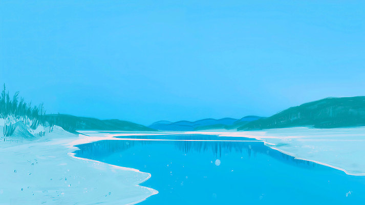 JPG 나무 모래 일러스트 자연 하늘 산 풍경 초록색 물 여름 파란색 강 환경 신선 액체 수면 땅 언덕 조용 국내일러스트 AI일러스트 AI콘텐츠 자연요소 식물 계절 컬러 생태계 파일형식