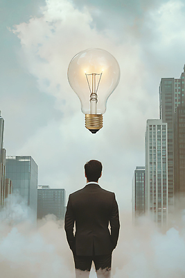 JPG 편집이미지 남자 생각 비즈니스 전구 상상 미래 아이디어 밝음 빌딩 공중 안개 도시 창의성 의료성형뷰티 이미지편집 컨셉 날씨 사람 건물 파일형식