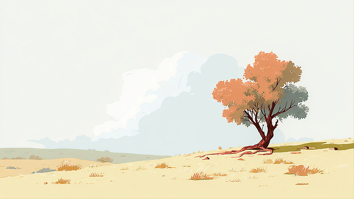 JPG 나무 식물 계절 꽃 컬러 일러스트 자연 하늘 바람 풍경 초원 여름 태양 땅 뿌리 평야 국내일러스트 AI일러스트 AI콘텐츠 자연요소 날씨 생태계 파일형식