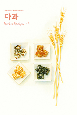 모양 PSD 전통 접시 디자인 음식 컬러 일러스트 자연 디저트 한국 세트 식사 밀 한과 층 다과 강정 밀짚 편리함 간편조리식품 국내일러스트 식기 아시아 컨셉 곡류 과자 전통음식 짚 생태계 파일형식