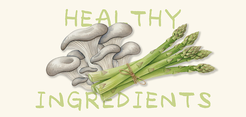 PSD 음식 채소 일러스트 식재료 재료 자연 식탁 건강 요리 농작물 식사 버섯 신선 맛 준비 아스파라거스 레시피 식단 국내일러스트 컨셉 농업 탁자 생태계 파일형식