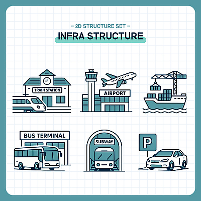 여행 교통 이동 일러스트 설계 버스 항구 기차 운송업 구조물 전철 공항 시설 승객 주차장 터미널 인프라 국내일러스트 AI파일 건축 산업 육상교통 컨셉 교통시설 대중교통 파일형식 벡터