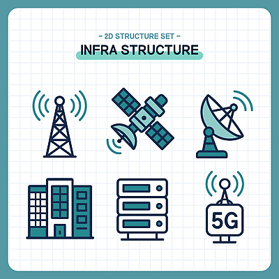 일러스트 통신 기술 안테나 인공위성 네트워크 구출 구조물 연결 신호 전파 전송 서버 인프라 국내일러스트 AI파일 건축 도움 파일형식 벡터