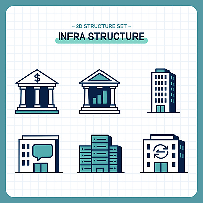 모양 디자인 일러스트 건물 그래픽 금융 세트 자료 도시 구출 구조물 시설 상업 기초 기관 인프라 국내일러스트 AI파일 건축물 건축 경제 도움 파일형식 벡터