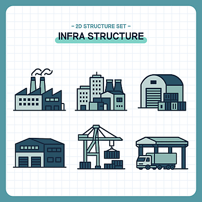 건축 산업 일러스트 공장 건물 트럭 작업 구출 구조물 제조 창고 서비스 기중기 시설 설비 물류 인프라 국내일러스트 AI파일 건축물 공업 자동차 도움 중장비 파일형식 벡터