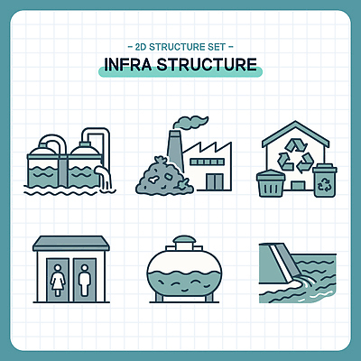 산업 일러스트 공장 물 환경 재활용 오염 구출 구조물 화장실 시설 하수구 처리 폐수 인프라 국내일러스트 AI파일 자연요소 시설물 건축 공업 도움 환경오염 친환경 파일형식 벡터