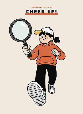 캐릭터 디자인 스포츠 포즈 일러스트 모션 실험 소년 탐험 호기심 그림 확대경 리서치 흥미 국내일러스트 AI파일 남자 감정 어린이 컨셉 파일형식 벡터