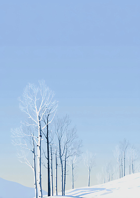 자연요소 나무 식물 계절 컬러 날씨 산 눈_날씨 라이프 생태계 파일형식 AI콘텐츠 겨울 하늘 풍경 나뭇가지 파란색 자연 차가움 흰색 고요 숲 일상 태양 바람 국내일러스트 일러스트 JPG 설원 설산 AI일러스트