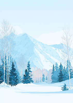 JPG 나무 계절 여행 크리스마스 겨울 일러스트 자연 하늘 바람 산 풍경 설원 맑음 탐험 차가움 숲 조용 기온 설산 국내일러스트 AI일러스트 AI콘텐츠 자연요소 식물 기념일 날씨 눈_날씨 생태계 파일형식