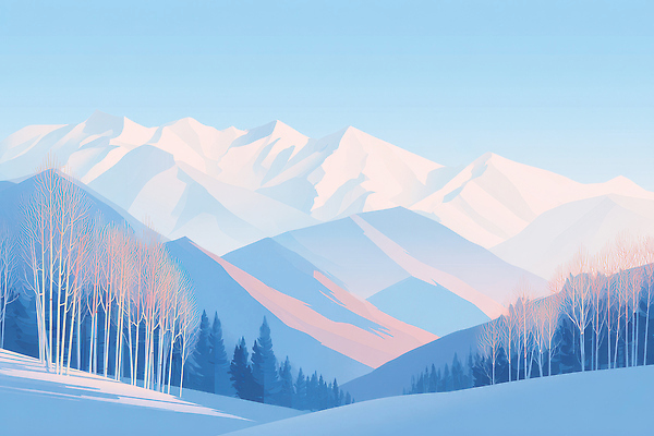 JPG 나무 백그라운드 겨울 일러스트 자연 하늘 산 풍경 파란색 설원 고요 조화 겨울풍경 설산 차분 국내일러스트 AI일러스트 AI콘텐츠 식물 계절 컬러 컨셉 눈_날씨 생태계 파일형식