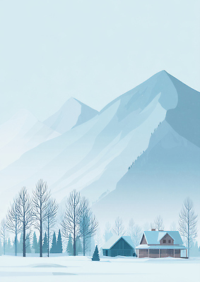 JPG 나무 겨울 일러스트 자연 바람 날씨 산 주택 풍경 평화 설원 공간 분위기 숲 조용 온도 Snow 겨울풍경 설산 국내일러스트 AI일러스트 AI콘텐츠 자연요소 식물 계절 컨셉 눈_날씨 건물 생태계 파일형식