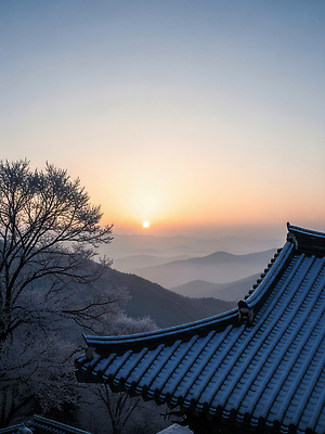 JPG 나무 편집이미지 겨울 자연 하늘 조명 산 한옥 풍경 일출 사찰 기와지붕 산봉우리 눈덮임 편집실사 식물 한국전통 계절 컨셉 고건축 종교건축 지붕 기와 노을 CG 생태계 봉우리 파일형식