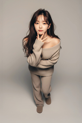 JPG 모델 편집이미지 옷 여자 패션 얼굴 포즈 백그라운드 손가락 서기 머리 촬영 회색 스웨터 니트 베이지색 의료성형뷰티 스타일 편집실사 손 컬러 상의 모션 사람 신체부위 CG 파일형식