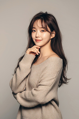 JPG 모델 편집이미지 헤어스타일 손 여자 패션 포즈 백그라운드 미소 카메라 촬영 자신감 스웨터 턱 베이지색 의료성형뷰티 스타일 편집실사 감정 컬러 상의 표정 사람 신체부위 전자제품 CG 파일형식