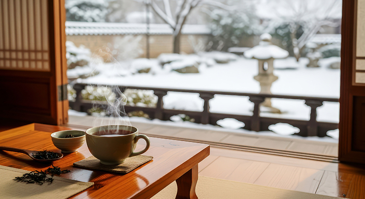 JPG 편집이미지 겨울 자연 탁자 한옥 실내 따뜻함 풍경 일상 정원 고요 마시기 김 찻잔 눈덮임 편집실사 한국전통 계절 가구 컨셉 고건축 모션 잔 내부 라이프 해조류 CG 생태계 파일형식