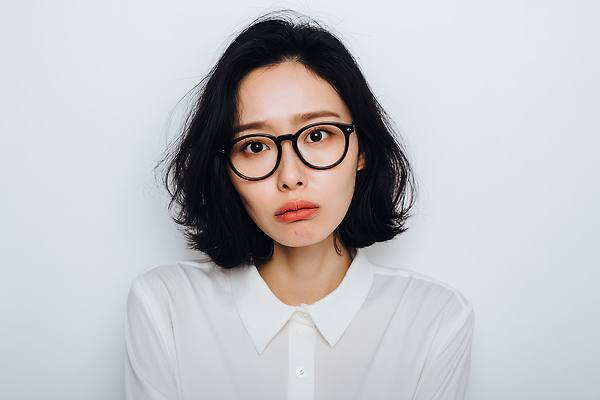 JPG 편집이미지 여자 감정 안경 포즈 백그라운드 셔츠 짧은머리 표정 사람 머리 카메라 검은색 놀람 흰색 표현 단발머리 의료성형뷰티 편집실사 헤어스타일 잡화 컬러 상의 신체부위 전자제품 CG 파일형식