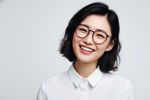 헤어스타일 잡화 감정 컬러 표정 사람 신체부위 CG 파일형식 여자 웃음 안경 행복 촬영 스타일 자신감 포즈 머리 짧은머리 얼굴 편집실사 JPG 편집이미지 단발머리 흰색 의료성형뷰티