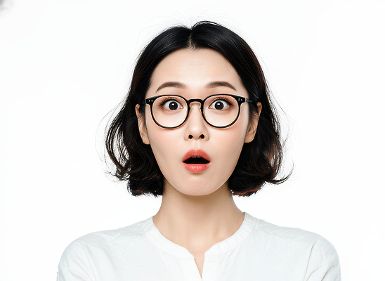 JPG 편집이미지 옷 여자 감정 안경 백그라운드 짧은머리 표정 머리 카메라 촬영 놀람 흰색 단발머리 반응 순간 의료성형뷰티 편집실사 헤어스타일 잡화 컬러 사람 신체부위 전자제품 CG 파일형식