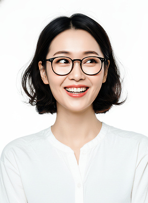 JPG 편집이미지 헤어스타일 여자 안경 얼굴 백그라운드 셔츠 한국 표정 웃음 사람 머리 흰색 단발머리 즐거움 의료성형뷰티 스타일 편집실사 잡화 감정 아시아 컬러 상의 신체부위 CG 파일형식