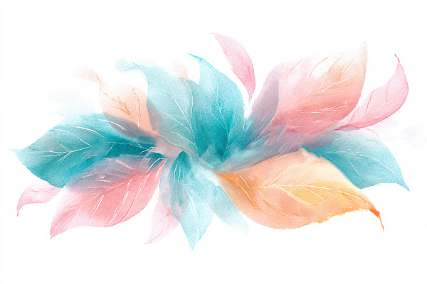 JPG 모양 디자인 감정 예술 분홍색 컬러 백그라운드 잎 일러스트 자연 나뭇잎 수채화 창조 미술 파란색 그림 파스텔 색채 스타일 국내일러스트 식물 문화예술 학용품 생태계 파일형식