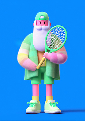 JPG 편집이미지 캐릭터 디자인 스포츠 컬러 백그라운드 서기 사람 파란색 테니스 라켓 그리기 디지털아트 외모 편집3D 스포츠용품 모션 3D 구기 파일형식