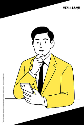 캐릭터 디자인 남자 포즈 생각 일러스트 비즈니스 탁자 커뮤니케이션 직장 기술 대화 스마트폰 사무실 노란색 재킷 업무 작업 비즈니스맨 깊이 국내일러스트 AI파일 컬러 가구 회사 말하기 사람 핸드폰 스마트기기 외투 직장인 파일형식 벡터