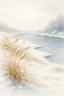 JPG 나무 겨울 일러스트 자연 하늘 풍경 초원 물 강 설원 흐름 차가움 숲 조용 국내일러스트 AI일러스트 AI콘텐츠 자연요소 식물 계절 컨셉 눈_날씨 생태계 파일형식