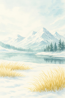 JPG 나무 호수 겨울 일러스트 자연 하늘 산 풍경 초원 물 강 햇빛 설원 얼음 숲 지형 국내일러스트 자연요소 식물 계절 눈_날씨 태양 생태계 파일형식