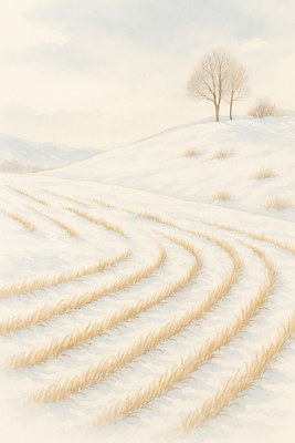 JPG 나무 식물 계절 겨울 곡선 일러스트 자연 하늘 풍경 초원 일상 농장 설원 농사 추위 땅 조용 눈보라 국내일러스트 AI일러스트 AI콘텐츠 선 농업 눈_날씨 라이프 생태계 파일형식