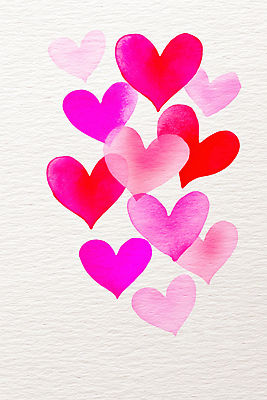 JPG 모양 디자인 감정 예술 분홍색 컬러 백그라운드 일러스트 수채화 사랑 장식 빨간색 물감 우정 하트 표현 색칠 크기 그림 창작 국내일러스트 AI일러스트 AI콘텐츠 친구 미술도구 파일형식