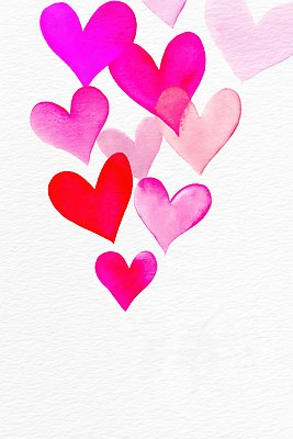 JPG 모양 디자인 감정 예술 분홍색 컬러 백그라운드 일러스트 수채화 사랑 장식 빨간색 하트 표현 크기 배열 그림 소재 창작 국내일러스트 파일형식