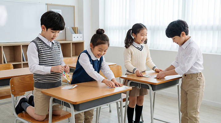 JPG 편집이미지 교육 종이 초등학생 교실 모션 놀이 협력 웃음 친구 학습 시간 자르기 책상 즐거움 신학기 붙이기 의료성형뷰티 편집실사 AI인물포토 AI콘텐츠 학생 감정 가구 학교 관계 표정 사람 CG 파일형식 AI포토