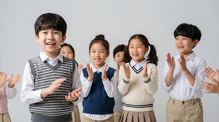 JPG 편집이미지 옷 행복 초등학생 어린이 노래 교실 모션 놀이 웃음 친구 모임 손뼉 박수 즐거움 신학기 의료성형뷰티 편집실사 AI인물포토 AI콘텐츠 학생 교육 감정 음악 학교 관계 표정 사람 손짓 CG 파일형식 AI포토