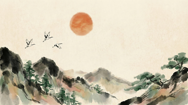 JPG 나무 전통 명절 컬러 일러스트 자연 조류 하늘 아침 수채화 새해 산 풍경 태양 일출 고요 일몰 비행 저녁 그림 조용 산수화 산맥 국내일러스트 주간 자연요소 식물 동물 기념일 노을 야간 동양화 생태계 파일형식