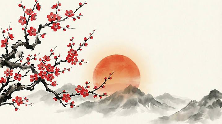 JPG 나무 전통 명절 꽃 예술 컬러 일러스트 자연 하늘 아침 새해 산 한국 회화 사람 풍경 태양 일출 그림 산수화 국내일러스트 주간 자연요소 식물 기념일 아시아 말하기 노을 동양화 생태계 파일형식