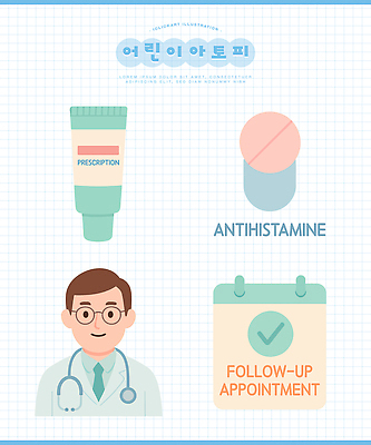 어린이 일러스트 의학 건강 병원 치료 약 진료 의사 상담 예방 소아과 알레르기 내과 아토피 증상 국내일러스트 AI파일 사람 의료진 질병 파일형식 벡터