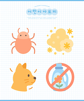 동물 교육 어린이 일러스트 생물 건강 안전 생활 환경 자료 정보 위험 세제 알림 그림 예방 꽃가루 알레르기 교육자료 아토피 진드기 국내일러스트 AI파일 컨셉 사람 해충 질병 가루 파일형식 벡터