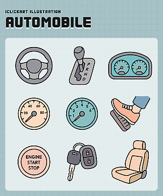 의자 일러스트 장신구 자동차 버튼 운전 안전장비 출발 키_신체 차량부품 엔진 주행 기어 계기판 속도계 스티어링휠 운전면허 차량점검 자율주행 국내일러스트 AI파일 육상교통 가구 컨셉 신체 모션 안전 장비 부속품 점검 파일형식 벡터 4차산업