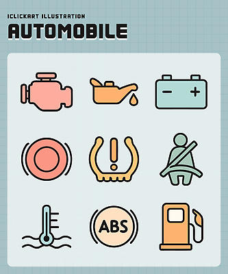 기호 일러스트 자동차 표시 기술 경고 안전 운전 온도계 브레이크 건전지 연료 엔진 안전벨트 경고등 차량점검 국내일러스트 AI파일 문자 육상교통 모션 점검 파일형식 벡터