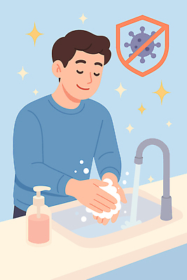 손 남자 겨울 일러스트 건강 일상 물 건강관리 청결 보호 위생 씻기 청소 손목 싱크대 예방 감염 비누 비누거품 박테리아 Hygiene 국내일러스트 AI파일 자연요소 계절 컨셉 의학 관리 사람 라이프 신체부위 위생용품 거품 개수대 파일형식 벡터