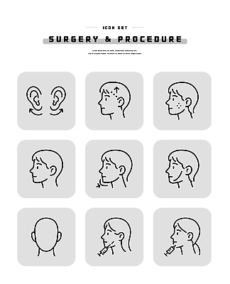 디자인 얼굴 일러스트 의학 건강 설명 그래픽 치료 뷰티 머리 수술 성형수술 귀 부위 시술 순서 국내일러스트 AI파일 모션 신체부위 파일형식 벡터