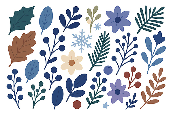 식물 디자인 꽃 예술 줄기 컬러 잎 무늬 패턴 일러스트 자연 장식 초록색 파란색 갈색 흰색 그림 보테니컬아트 국내일러스트 AI파일 생태계 파일형식 벡터