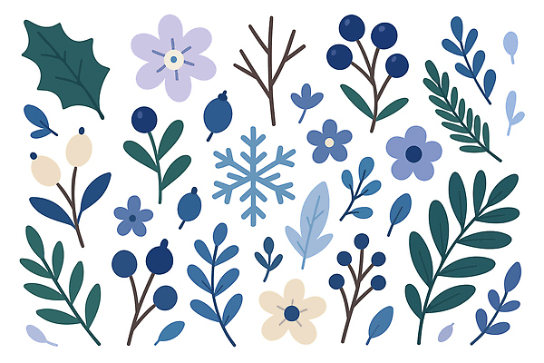 모양 식물 디자인 꽃 컬러 잎 겨울 패턴 일러스트 자연 나뭇잎 수채화 장식 파란색 컬러풀 보라색 조화 보테니컬아트 국내일러스트 AI파일 계절 무늬 생태계 파일형식 벡터