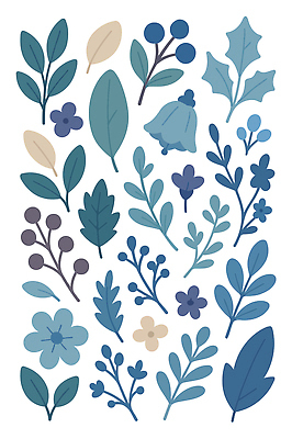 모양 식물 디자인 꽃 컬러 잎 일러스트 자연 장식 초록색 파란색 다양 배열 포장지 단순화된 스타일 보테니컬아트 국내일러스트 AI파일 다수 포장 생태계 파일형식 벡터
