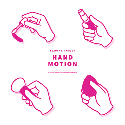 손 디자인 분홍색 컬러 일러스트 모션 그래픽 화장 뷰티 화장품 립스틱 도구 잡기 붓 라인아트 마스카라 스펀지 뷰티풀 스타일 국내일러스트 AI파일 선 신체부위 파일형식 벡터