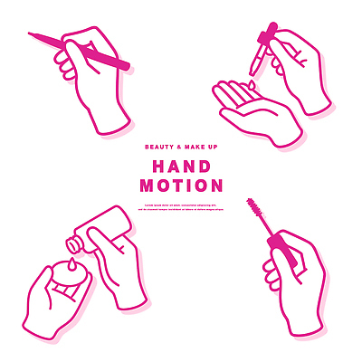 손 여자 패션 분홍색 일러스트 모션 관리 화장 뷰티 화장품 흰색 라인아트 피부관리 마스카라 스킨 뷰티풀 아이라이너 에센스 화장솜 스타일 국내일러스트 AI파일 선 컬러 사람 신체부위 화장용품 파일형식 벡터