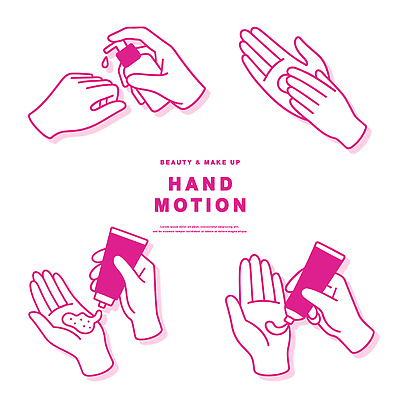 손 분홍색 일러스트 모션 건강 관리 손바닥 손짓 화장 뷰티 깨끗함 청결 마사지 위생 라인아트 피부 크림 바르기 손등 튜브 펌프 소독제 손세정제 국내일러스트 AI파일 선 컬러 컨셉 신체부위 세정제 파일형식 벡터